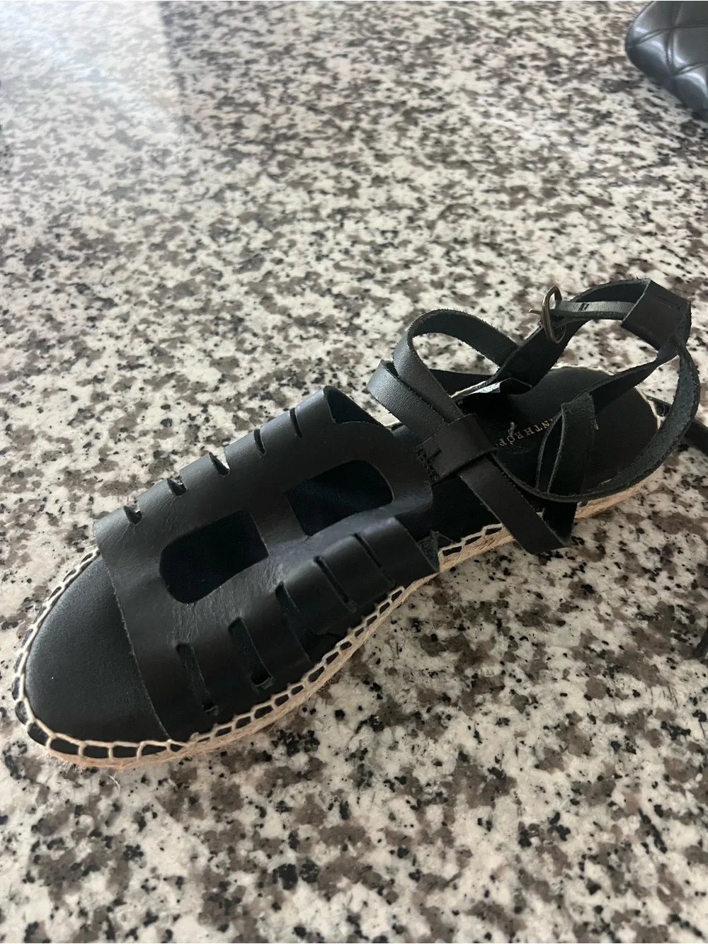 Anthropologie Black Women's Leather Cutout Espadrille Sandal